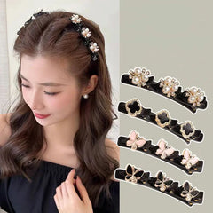 2pcs Korean Style Rhinestone Braided Hair Clip for Woman Elegant Temperament Duckbill Clip Fashion Girl's Side Clip Hairpin