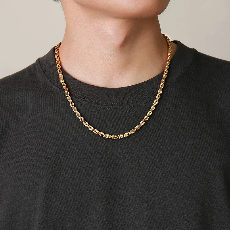Vnox Dainty Gold Color Rope Chain Necklaces for Women Men,Chic Twisted Collar, Waterproo detail view