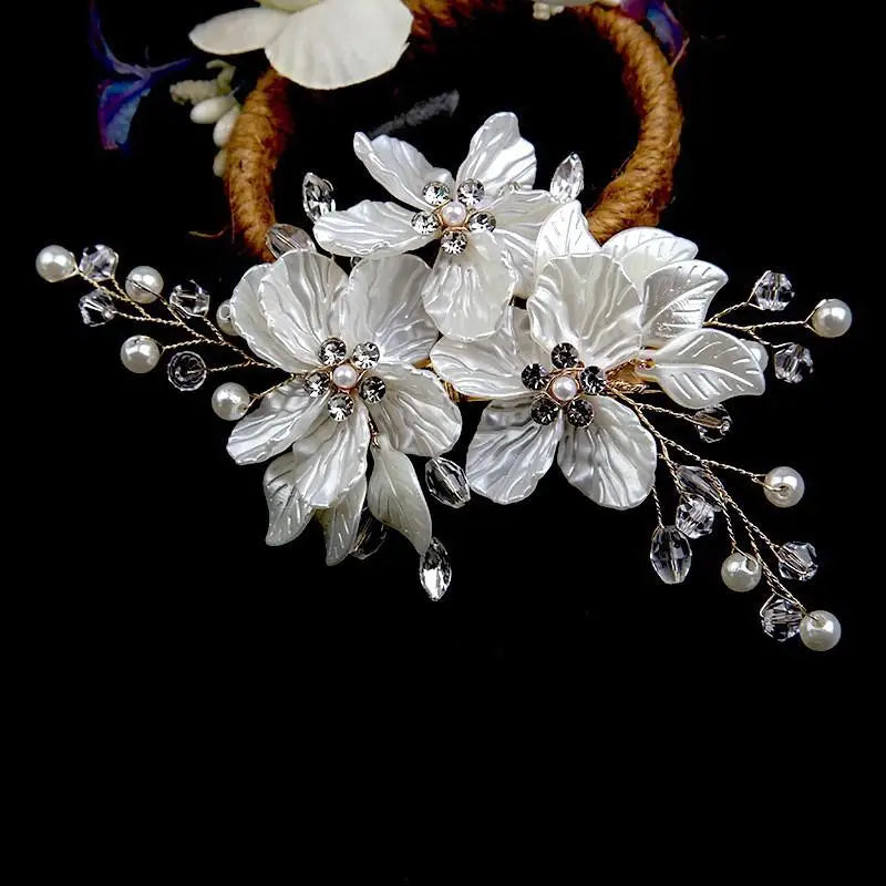[ZY]Pearl Rhinestone Flower Wedding Hair Clip Hair Accessories For Women Beaded Hairpin Hair Ornaments Jewelry Bridal Headpiece