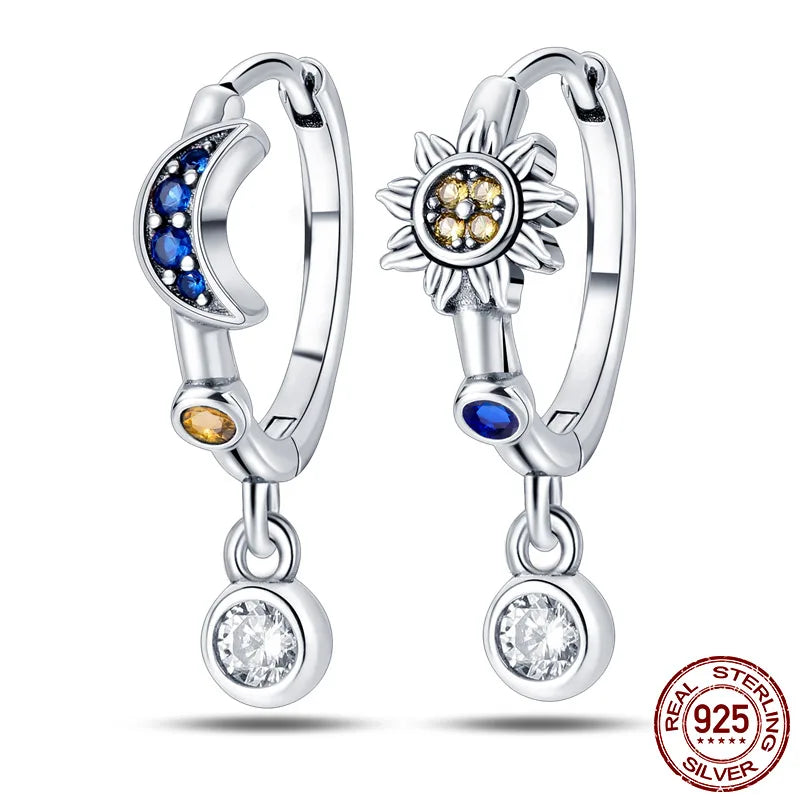 Luminous Shell Women Earrings Original 925 Sterling Silver Pave CZ Star Moon Hoop Ear lifestyle view