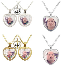 John Pork is Calling Answer Call Phone Humor Funny Pig Lover Graphic Glass Cabochon Heart-Shape Pendant Necklace Jewelry Gift