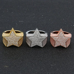Milangirl New Hip Hop Rock Five Star Rings Men Luxury Women Rhinestones Zircon Pentagram Rings Women