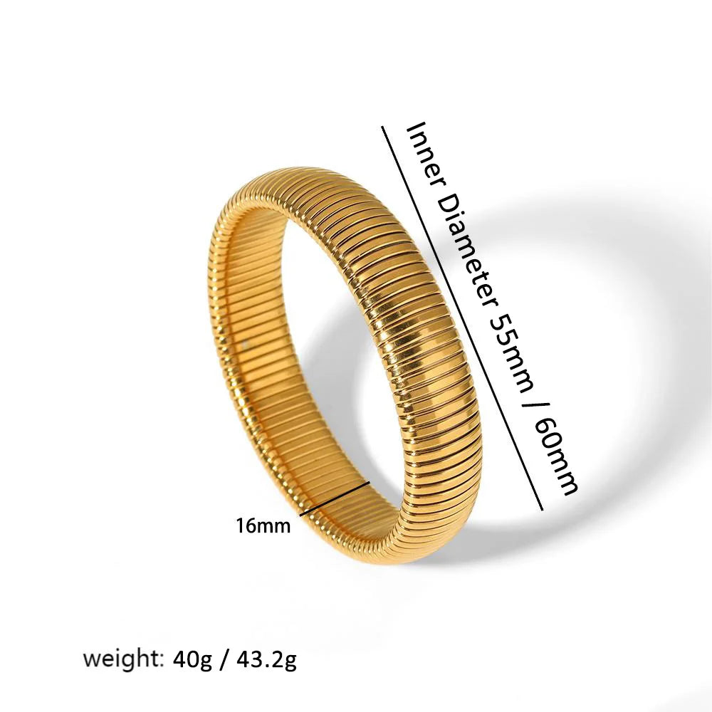 304L Stainless Steel Elastic Bracelet Women 18k Gold Plated Charm Punk Wide Chunky Me lifestyle view