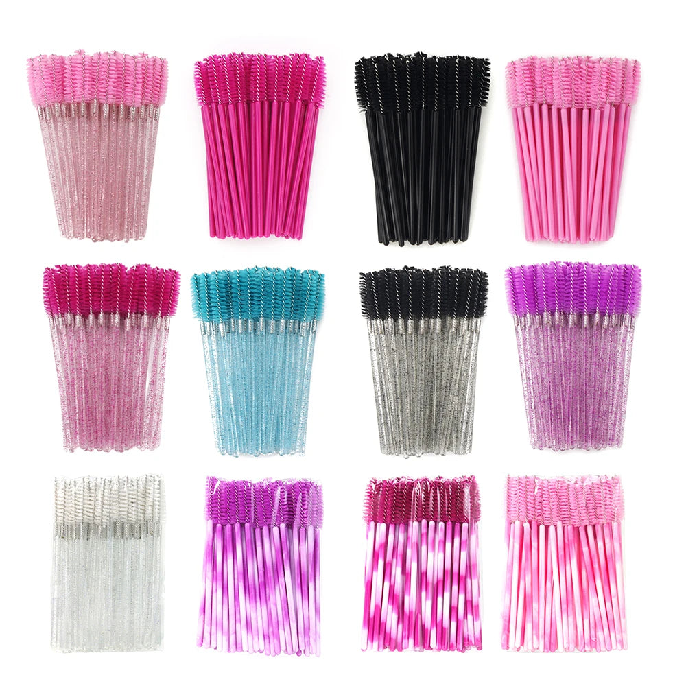 ANNAFRIS 50Pcs Eyelash Brush Soft Head Spiral Crystal Eyebrow Brush Lash Extension Brush Mascara Wan