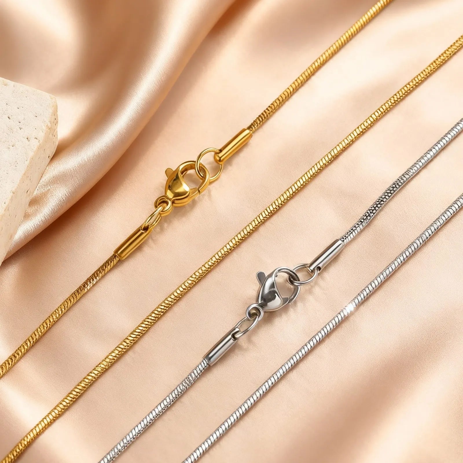 Stainless Steel Gold Square Snake Chain Necklace | Unisex Minimalist Jewelry lifestyle view