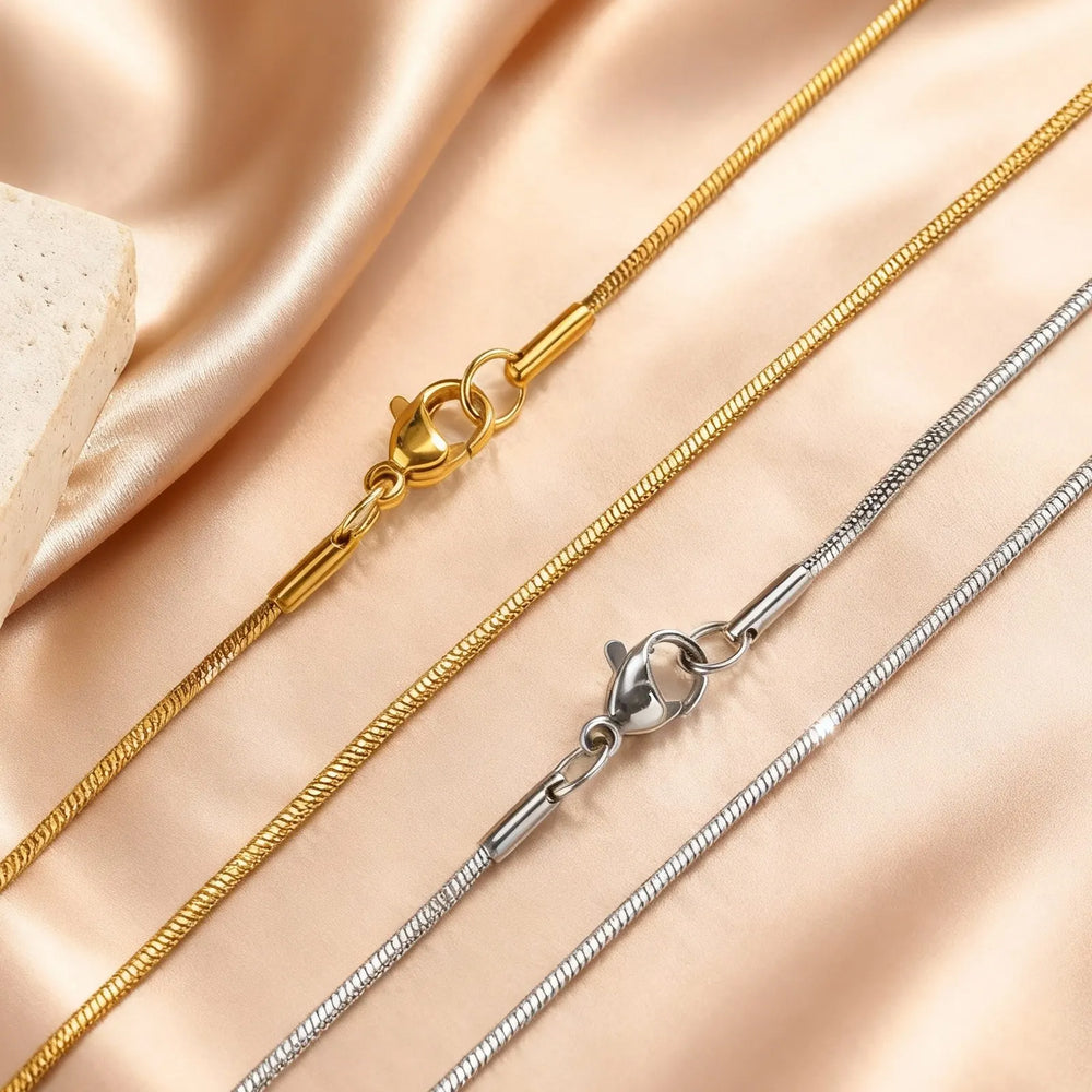 Stainless Steel Gold Square Snake Chain Necklace | Unisex Minimalist Jewelry lifestyle view