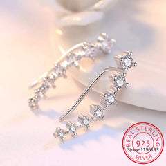 925 Silver Moissanite Climber Earrings | 7 Star Crawler Stud Ear Cuff close-up view