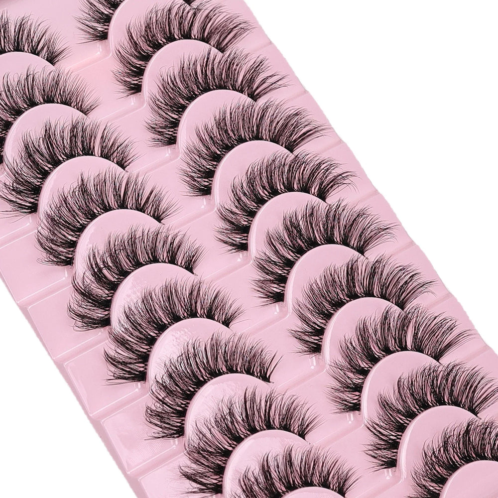 10 Pairs Natural Fluffy False Eyelashes Wispy Lashes | 3D Volume Strip Lashes D Curl Fak detail view