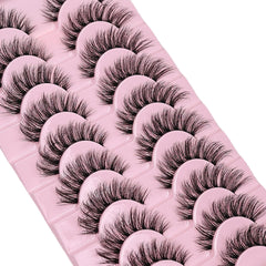 10 Pairs Natural Fluffy False Eyelashes Wispy Lashes | 3D Volume Strip Lashes D Curl Fak detail view