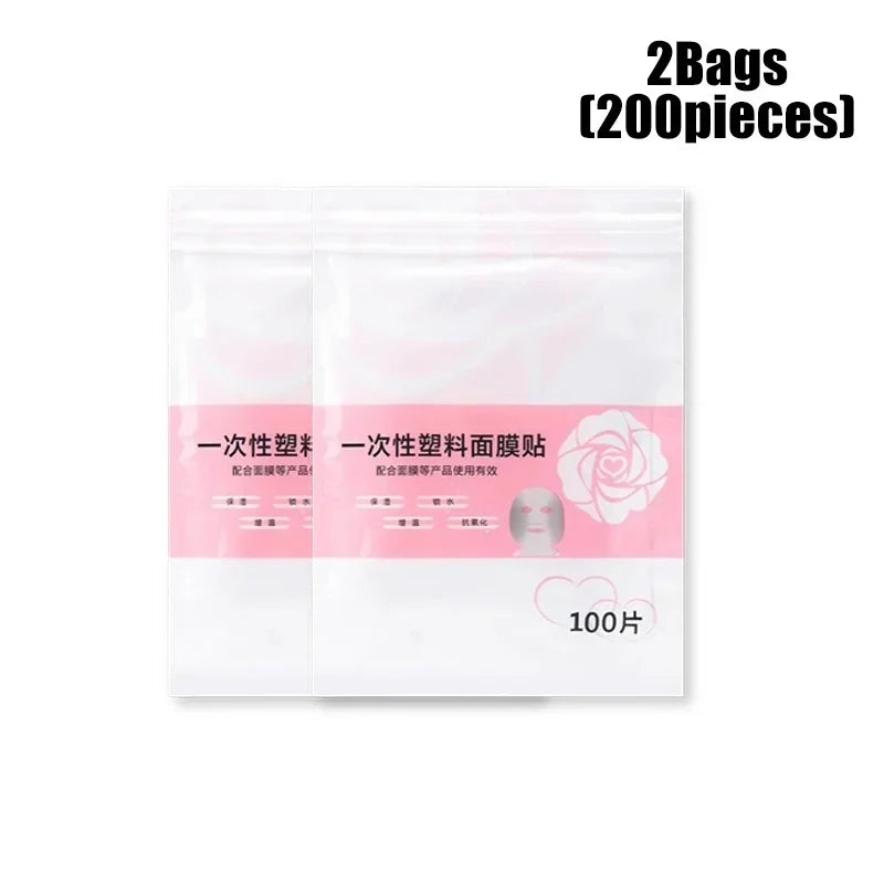 Disposable Facial Mask Wrap | Transparent Plastic Face and Neck Sticker close-up view