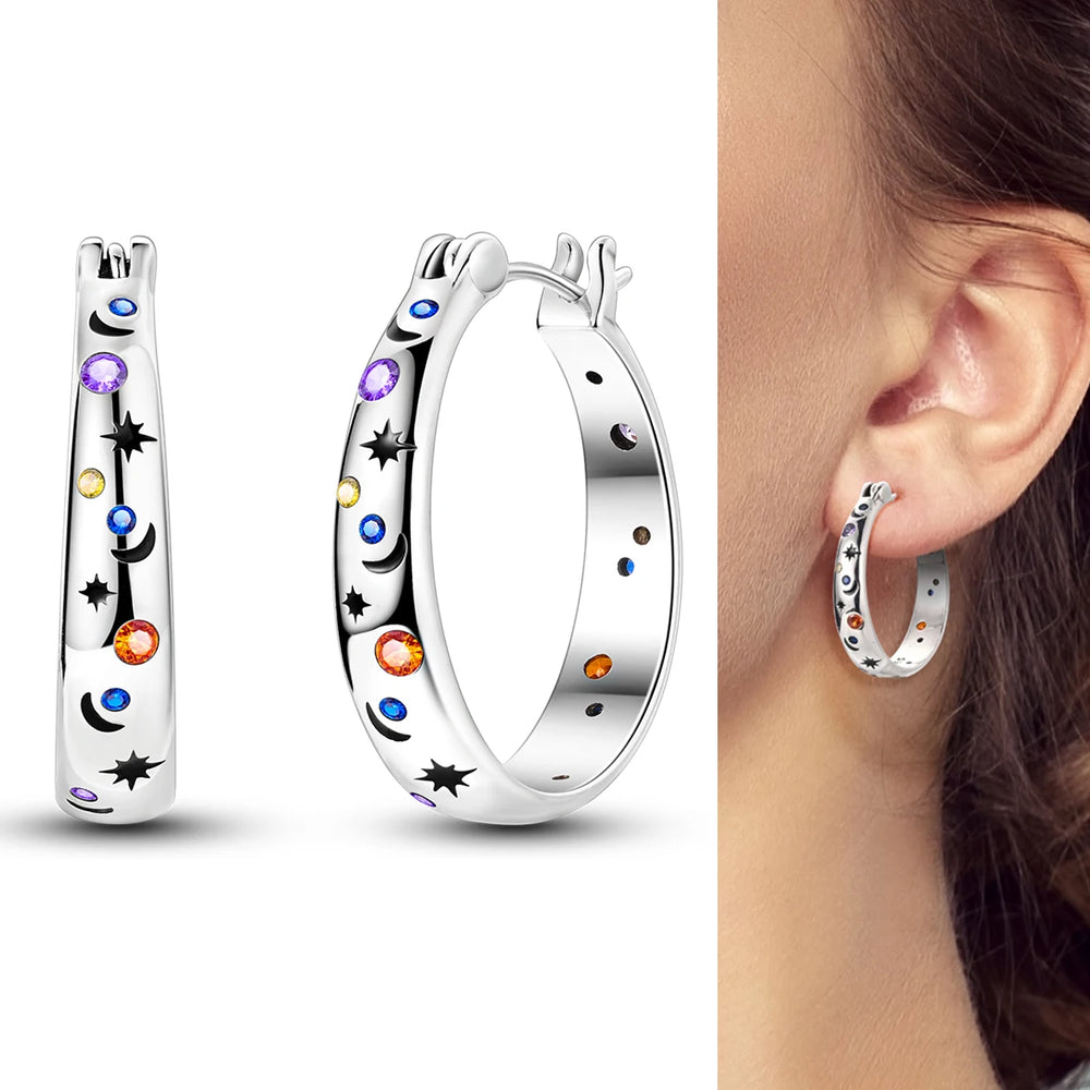 Hot Sale 925 Sterling Silver Heart Earrings Fit Original Charms Hoop Earrings For Wom alternate view