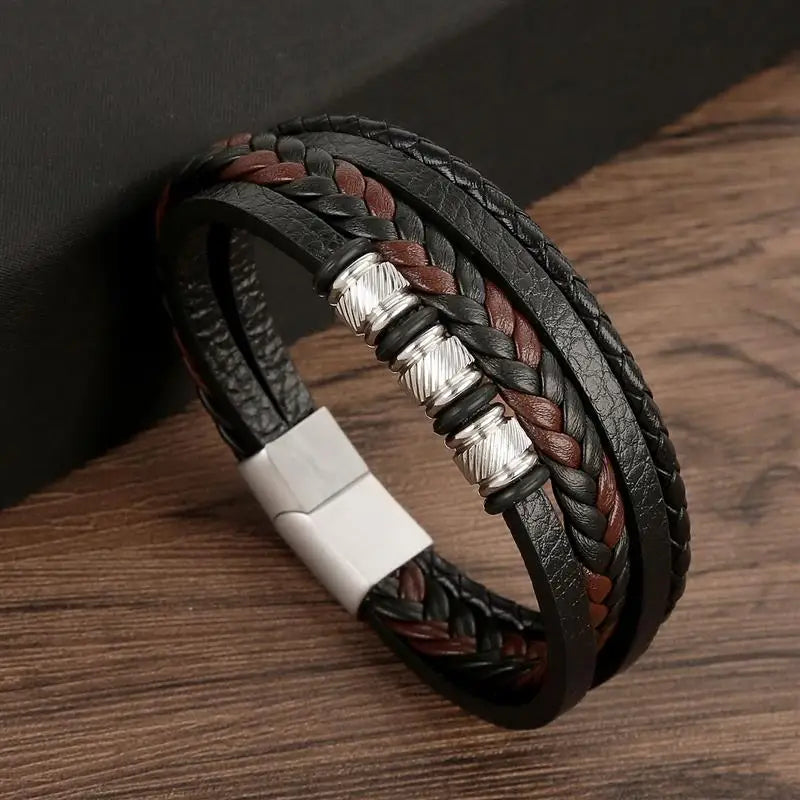 Classic Men's Leather Bracelet New Style Hand-woven Multi-layer Combination Accessory alternate view