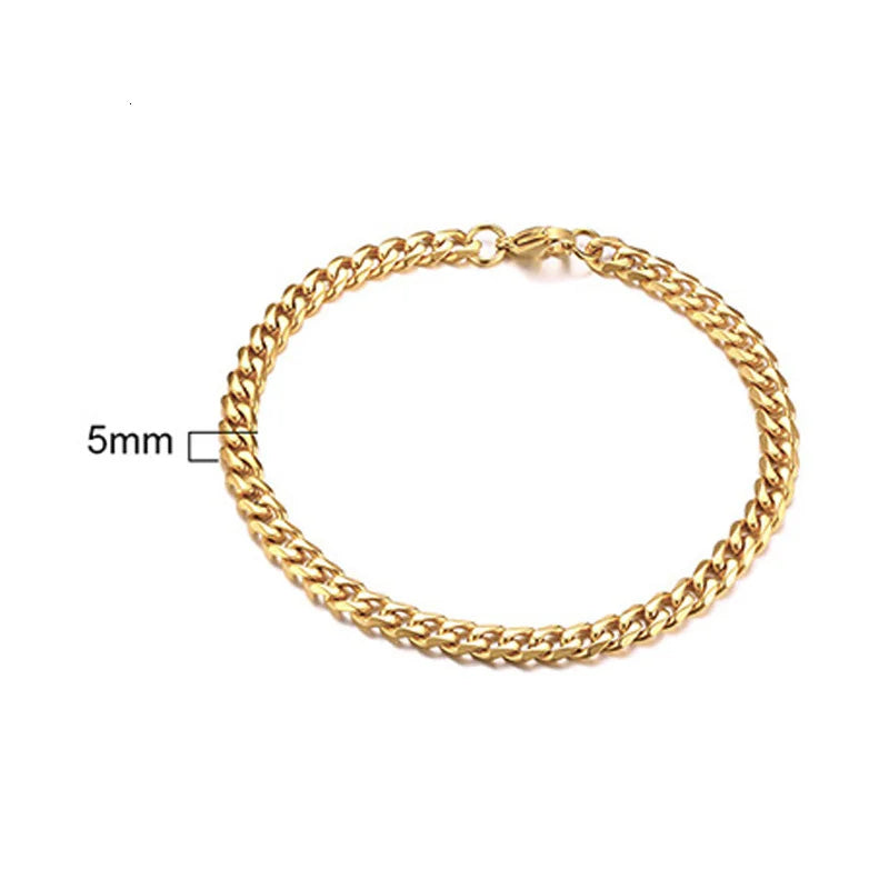 Stainless Steel Chain Bracelet Women, 3mm to 9mm Curb Cuban Chain Bangle Gold Color Unis detail view
