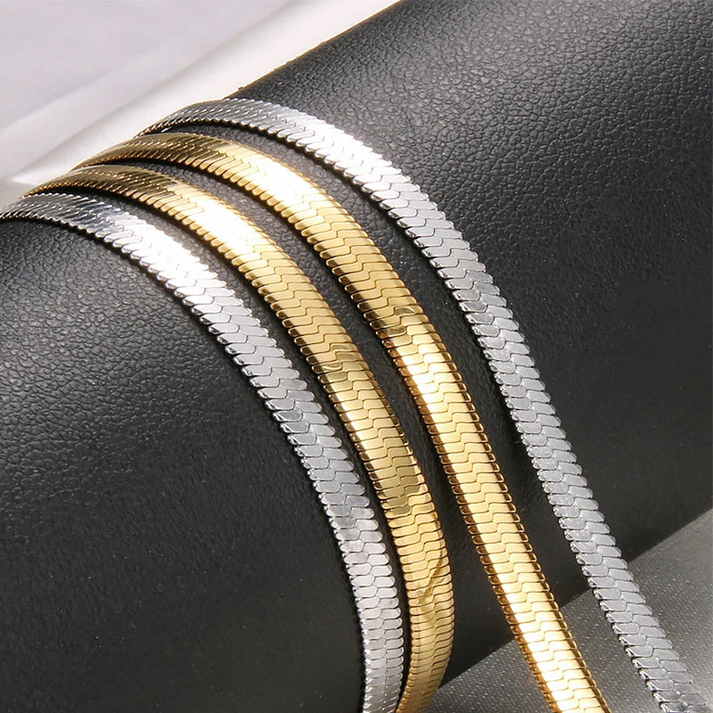 Blade Snake Chain Stainless Steel Necklaces Unisex Men Choker Width 2/4/5mm Herringbo alternate view