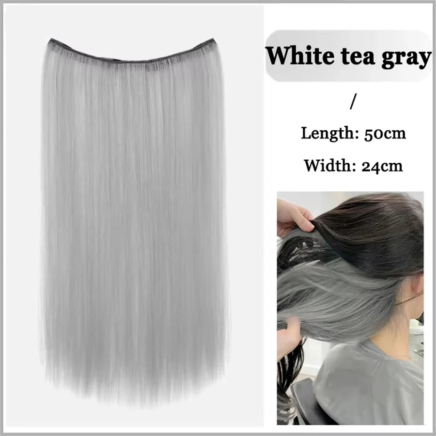 Synthetic Long Straight Clip In Hair Extension | 4 Clips Hidden Hair Piece Wig close-up view