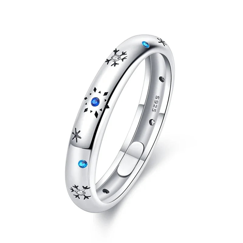 Women Ring 925 Sterling Silver Blue Zircon Snowflake Ring Winter Christmas Wedding Party detail view