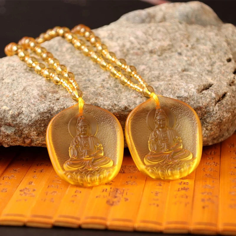 Handcrafted Buddhist Mala Bead Necklace | Stone Buddha Pendant alternate view
