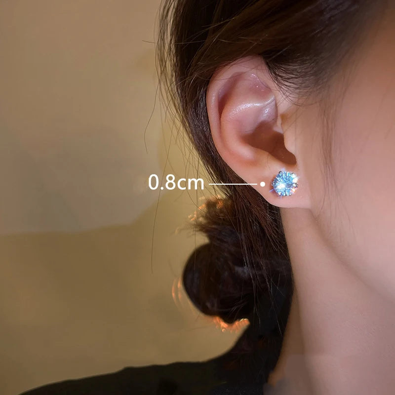 1 Pc Stainless Steel Unisex Women Men Round Crystal Zircon Ear Studs Earrings 4 Prong lifestyle view