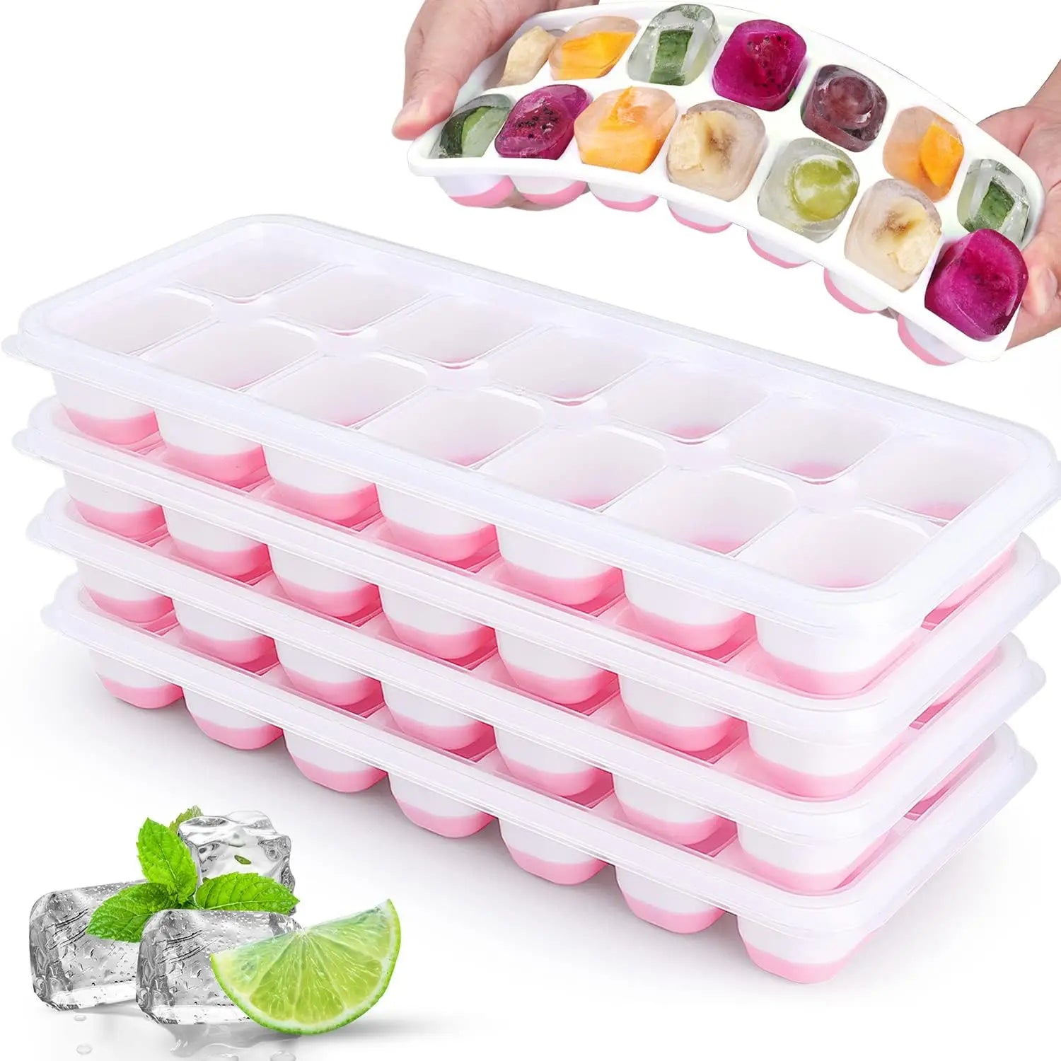 Ice Cube Tray Silicone Mold with Cover Square 14-cube Easy Release Ice Cube Molds Summ close-up view