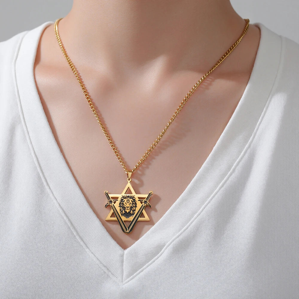 Dawapara Victory Swords Lion of Judah and Star of David Necklace | Judaica Protection alternate view