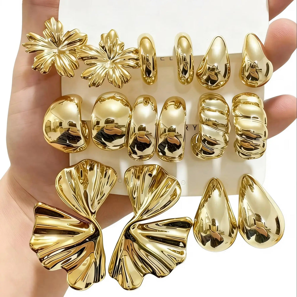 12pcs Fashionable Lightweight CCB Smooth Flower, Bow, Heart Shaped Earring Set, Suita alternate view