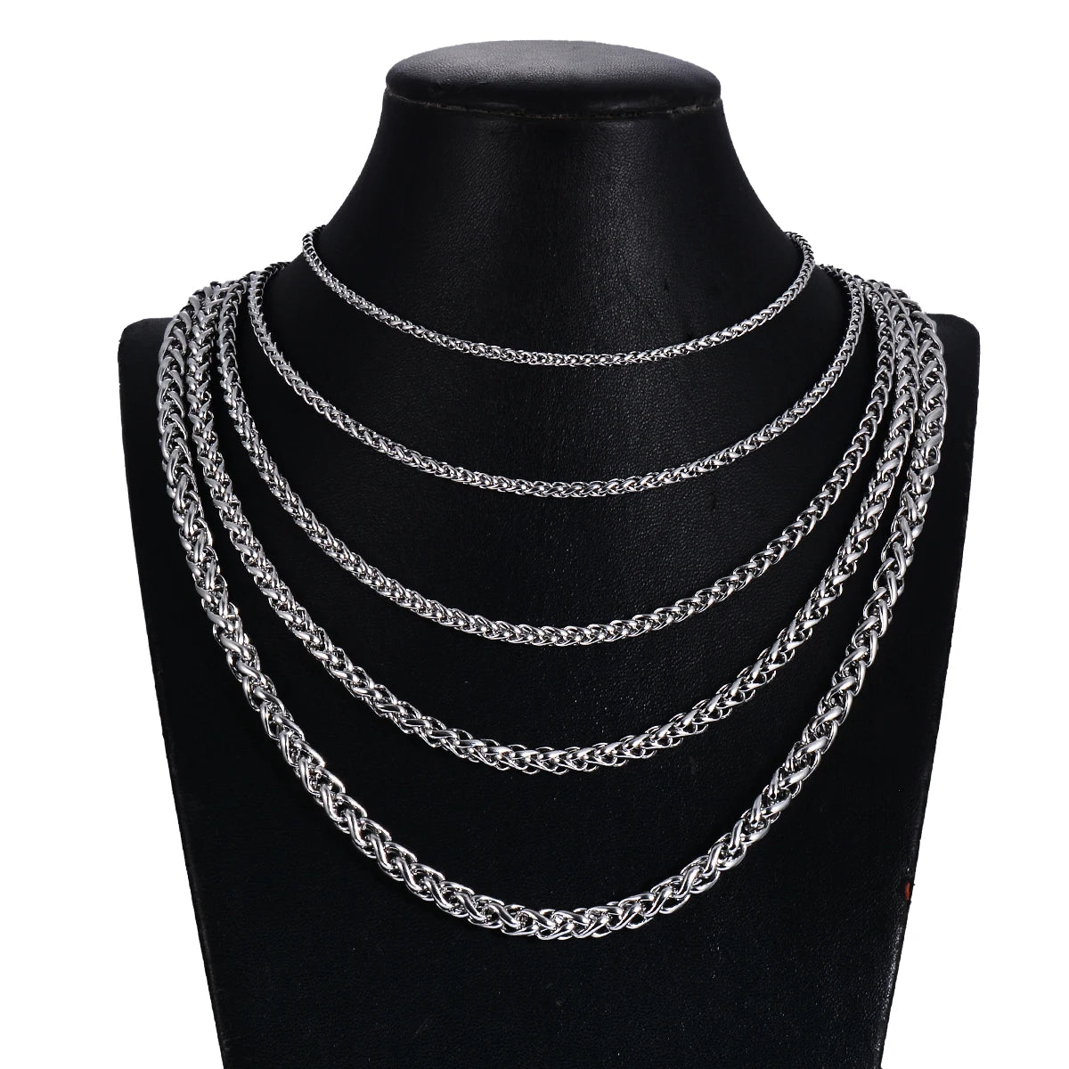 Stainless Steel Keel Link Chain Necklace | Braided Wheat Chain for Men Women additional angle