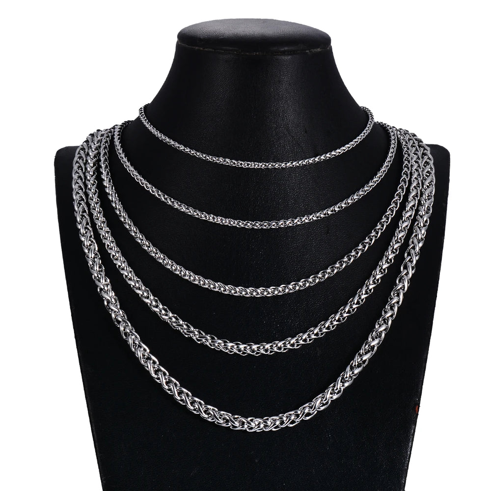 Stainless Steel Keel Link Chain Necklace | Braided Wheat Chain for Men Women additional angle