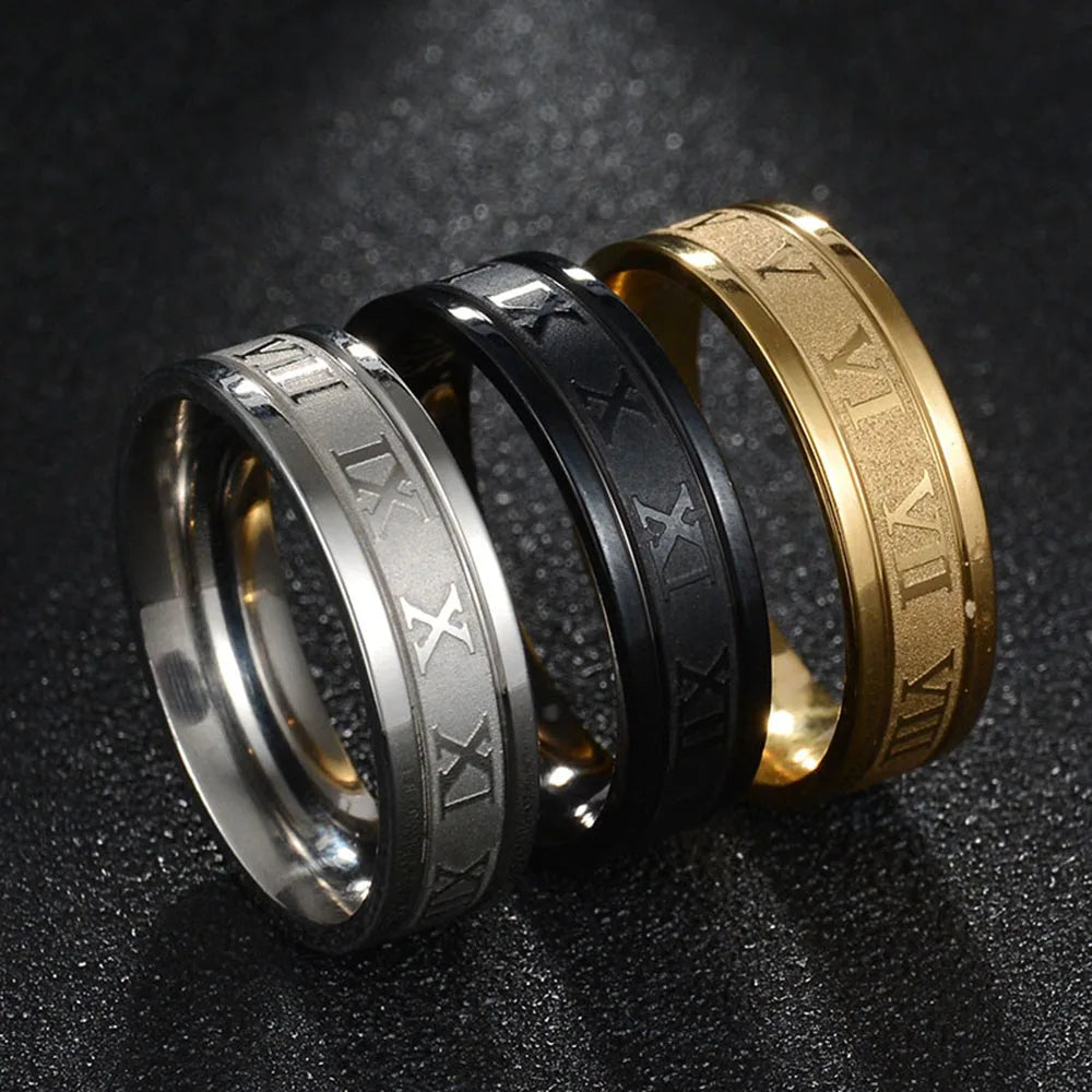 Seakissky Classic Fashion Stainless Steel Roman Digital Men Women Ring Cool Punk High Quality Waterp