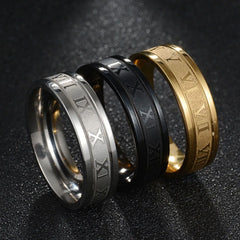 Seakissky Classic Fashion Stainless Steel Roman Digital Men Women Ring Cool Punk High Quality Waterp