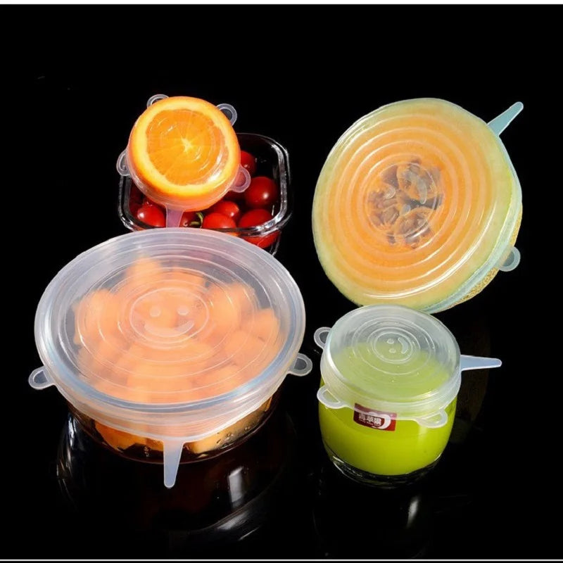 6Pcs Silicone Stretch Lids, Food Bowl Covers, Reusable Food Saving Covers, Retractable close-up view