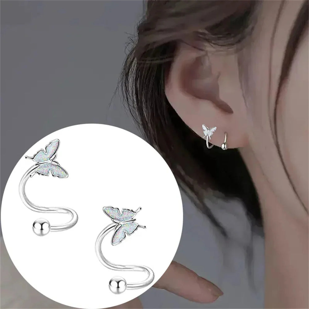 1pcs Cute Stainless Steel Spiral Butterfly Stud Earrings,Hypoallergenic Daith Tragus Helix Ear Carti