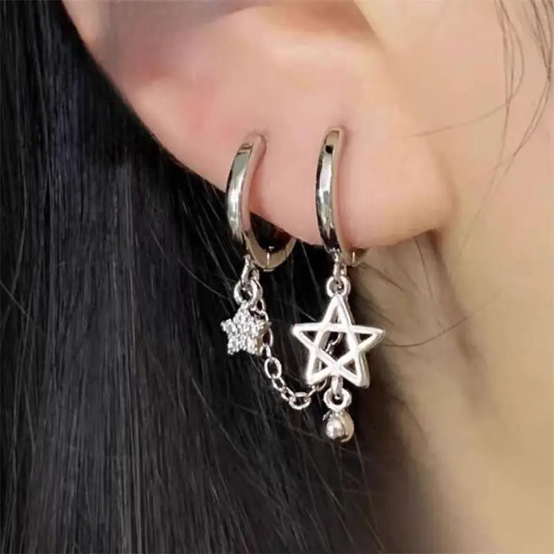 Double Ear Hole Ear Bone Chain Earrings | Sweet Cool Y2K Dazzle Color Jewelry additional angle