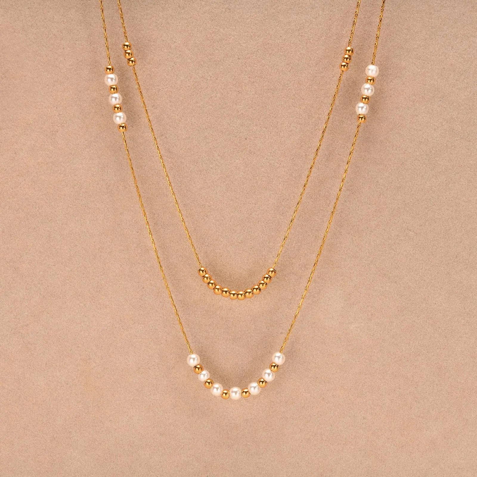 Trend Elegant Imitation Pearl Bead Double Layer Stacking Necklace for Women Stainle additional angle