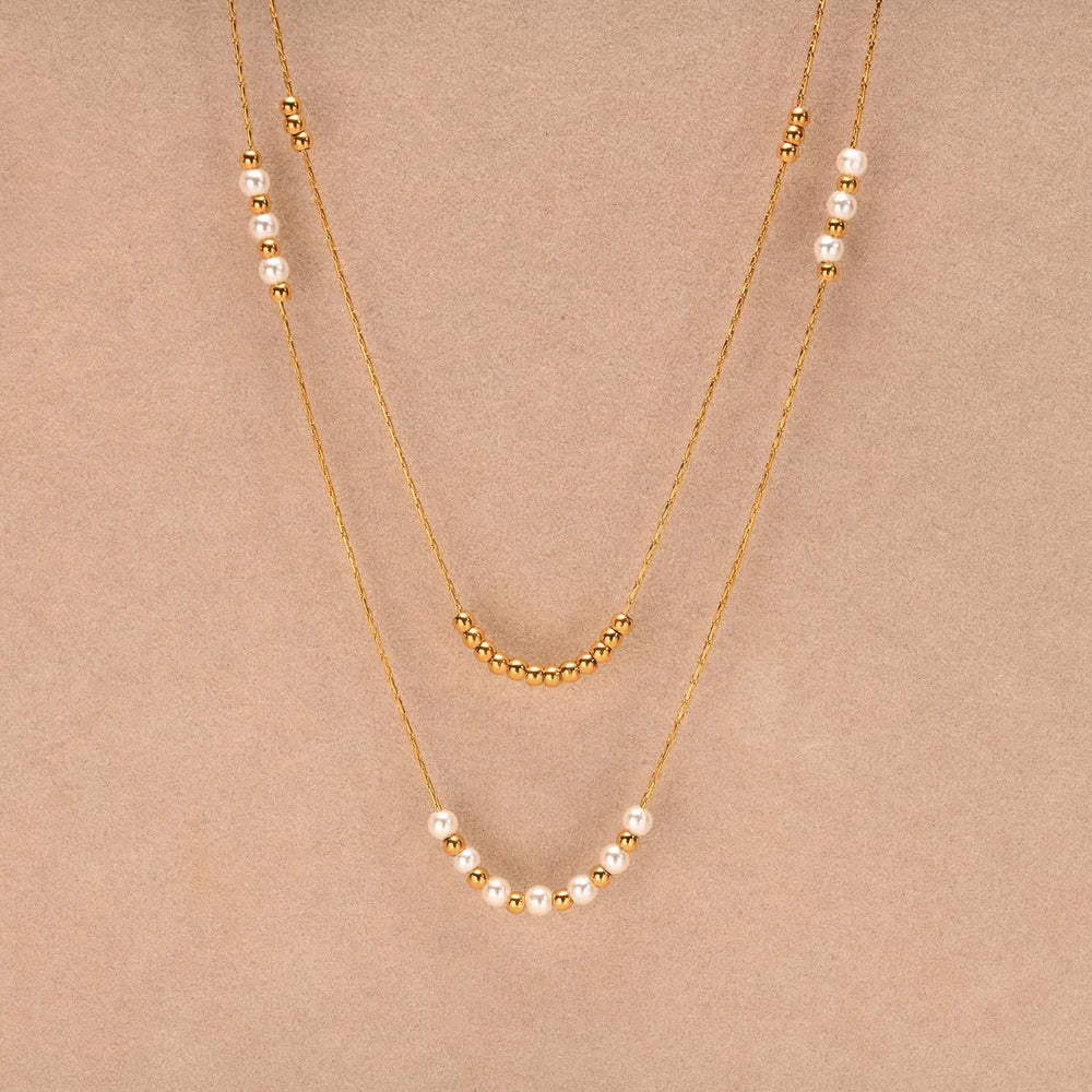 Trend Elegant Imitation Pearl Bead Double Layer Stacking Necklace for Women Stainle additional angle