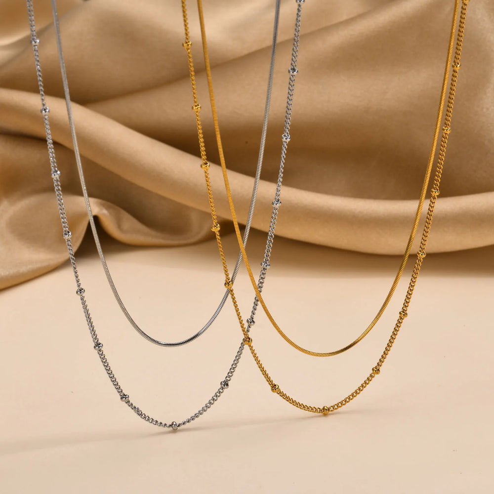 Dainty Gold Layered Bead Chain Necklace | Stainless Steel Star Pendant Jewelry lifestyle view