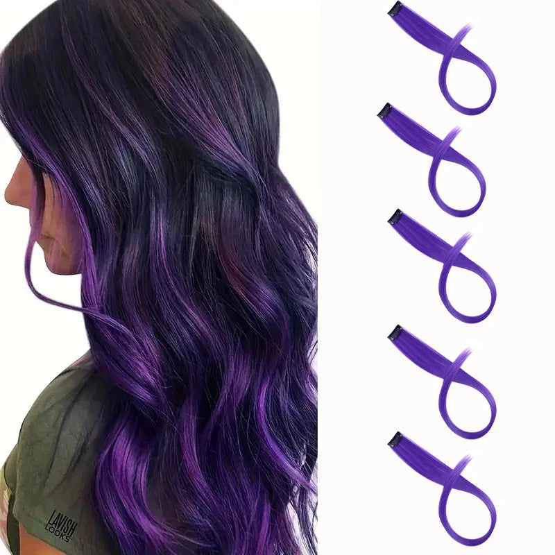 22 Inch Ombre Rainbow Clip In Hair Extensions | 5 Pcs Heat Resistant Synthetic Hairpi alternate view