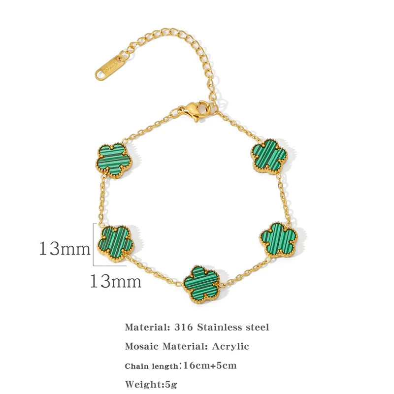 14K Gold Plated Stainless Steel Necklace Woman Five Leaf Petals Double Sided Necklace alternate view
