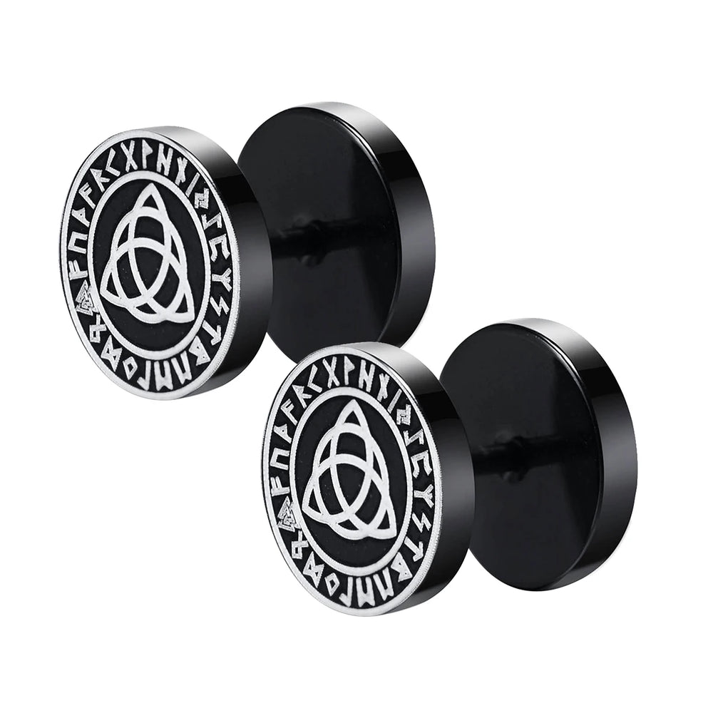 Gothic Norse Viking Runes Stud Earrings for Men | Stainless Steel Punk Jewelry additional angle