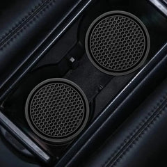 2pcs Black Car Cup Holder Anti Slip Coaster Pads | Universal Interior Accessories close-up view