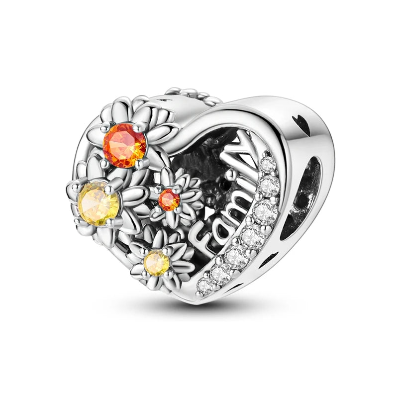 925 Sterling Silver Happy Family Charms Bead Zirconium Family Love Dangle Fit Origina lifestyle view
