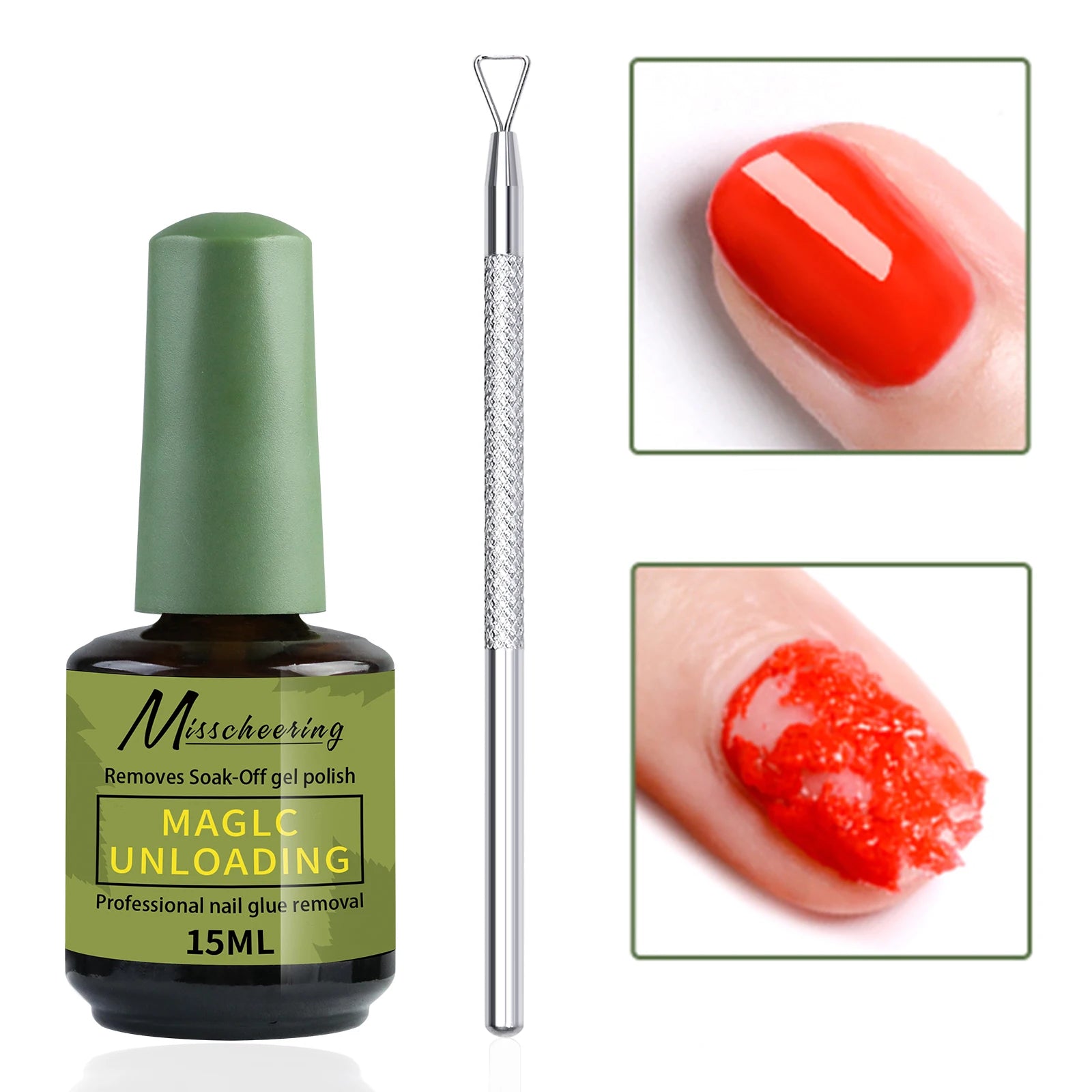 Misscheering 15ml Magic Fast Nail Gel Polish Remover Clean UV Soak Off Semi Permanent close-up view