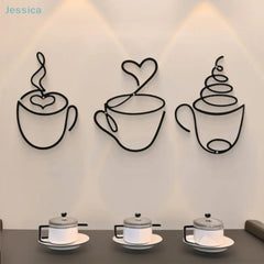 Metal Black Coffee Cup Wall Art Decor | Kitchen, Cafe & Coffee Bar Wall Hanging close-up view