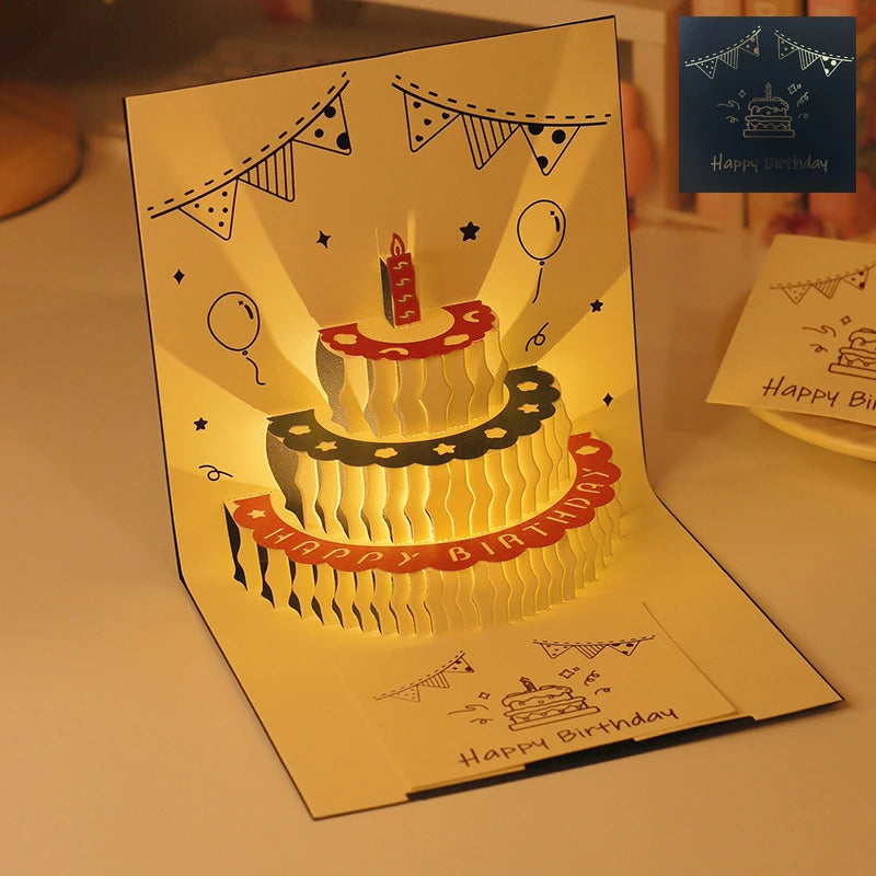 3D Music Light Birthday Card | Pop Up Cake Musical Greeting with Envelope lifestyle view