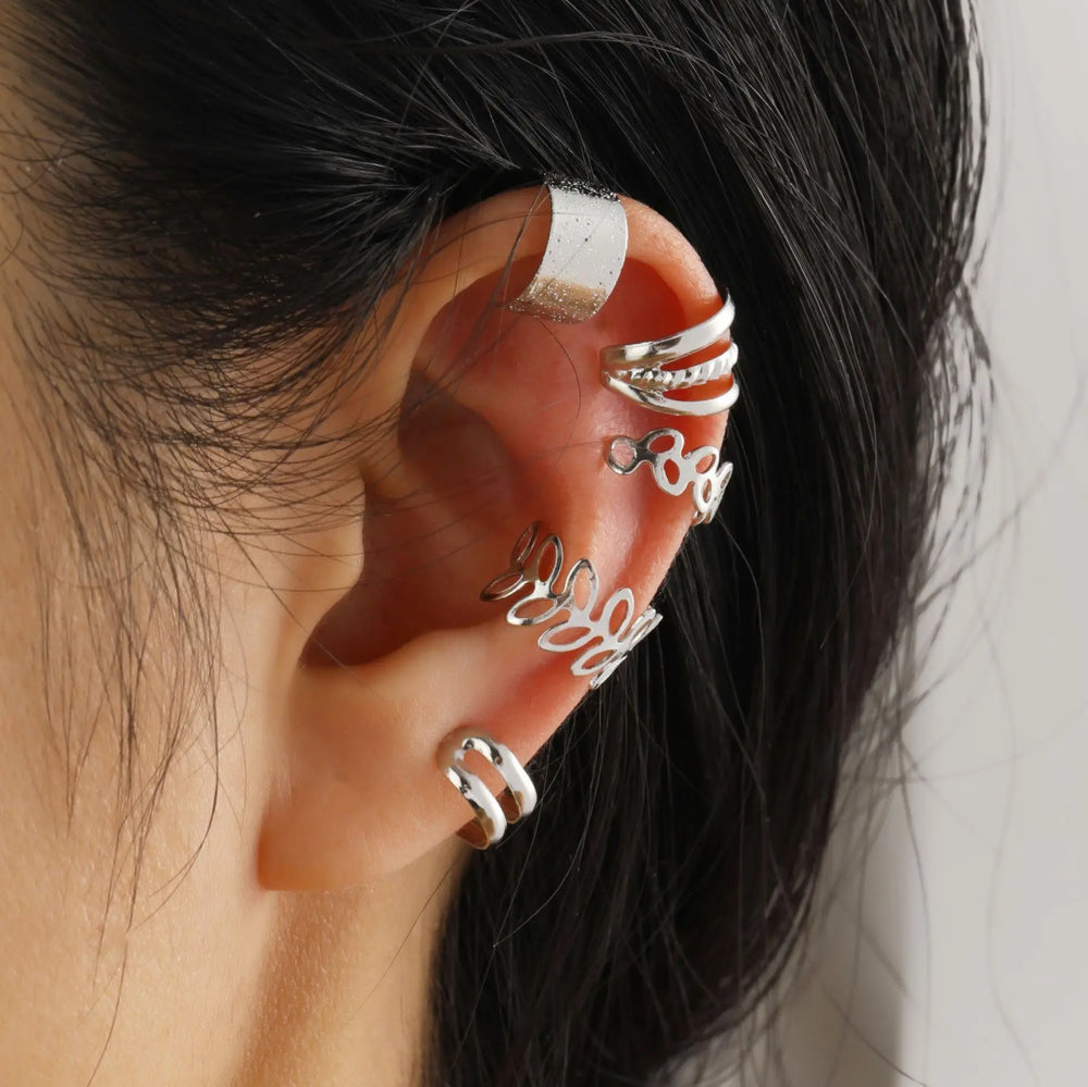 Korean Design Stainless Steel Clip Earrings No Piercing Gold Color Ear Bone Clips Sim lifestyle view