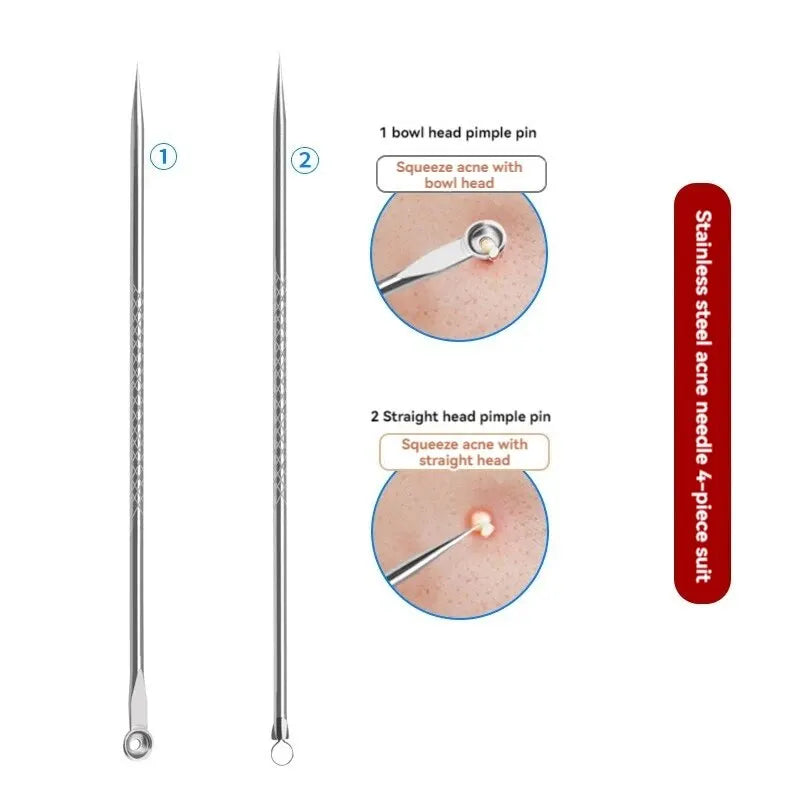 Stainless Steel Beauty Needle Acne Remover Set 4 Pcs