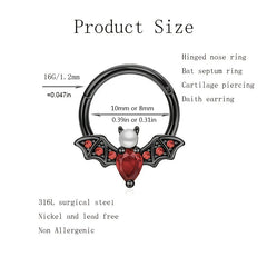 1Pcs 16G Halloween Bat Septum Nose Ring Inlaid Shiny Zircon, Sweet Hinged Nose Ring Sept detail view
