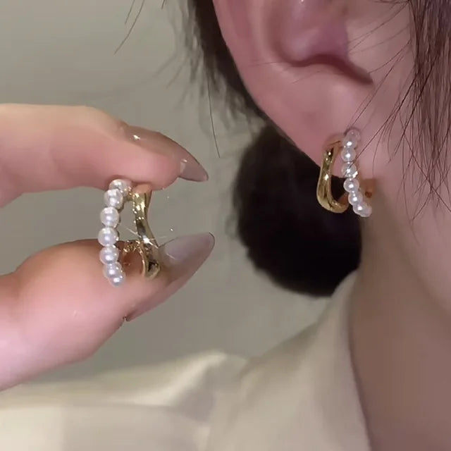Upscale 14k Gold Jewelry Real Gold Earrings Zircon Pearl Twist Luxury Stud Earrings for detail view