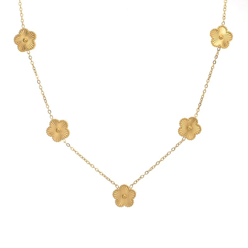 14K Gold Plated Stainless Steel Necklace Woman Five Leaf Petals Double Sided Necklaces f detail view