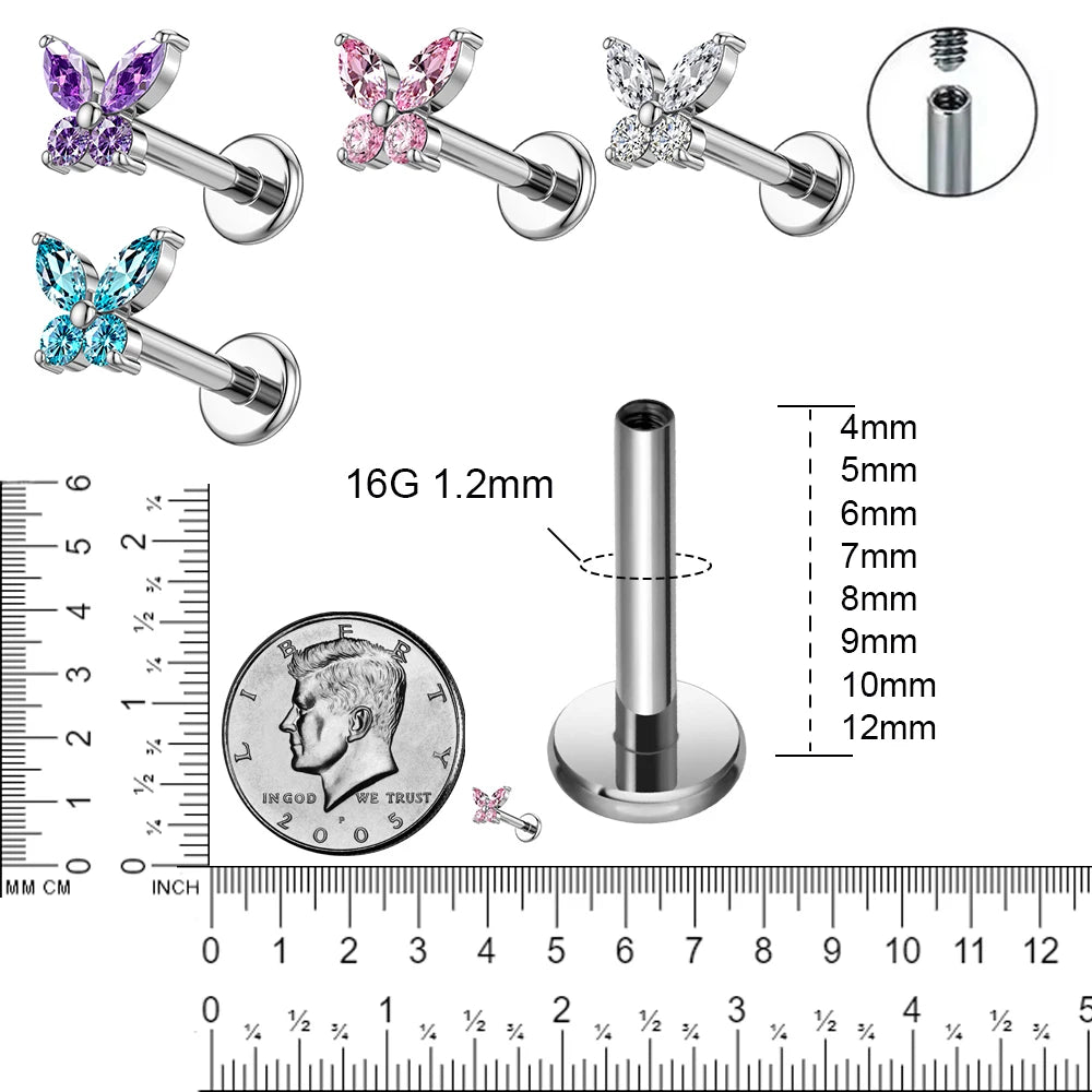 1PC G23 Titanium Butterfly Labret Piercing Lip Stud Cluster Zircon Tragus Flat Cartil lifestyle view