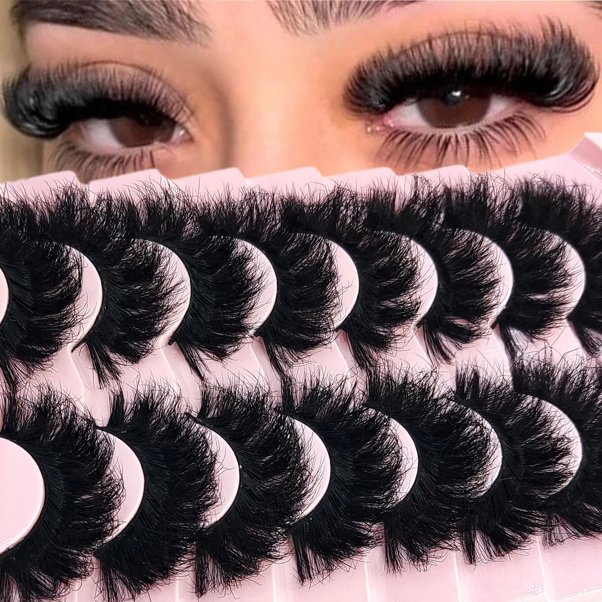 5-8 Pairs Natural Russian Striped Mink Lashes | 3D Volume Wavy False Eyelash Extensio lifestyle view
